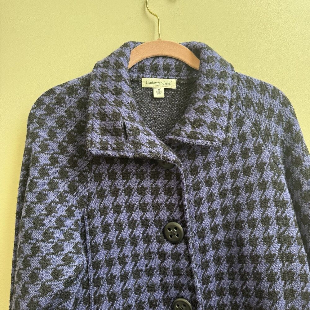 Coldwater Creek Womens Wool Houndstooth Knit Sweater Jacket Size M Purple Black